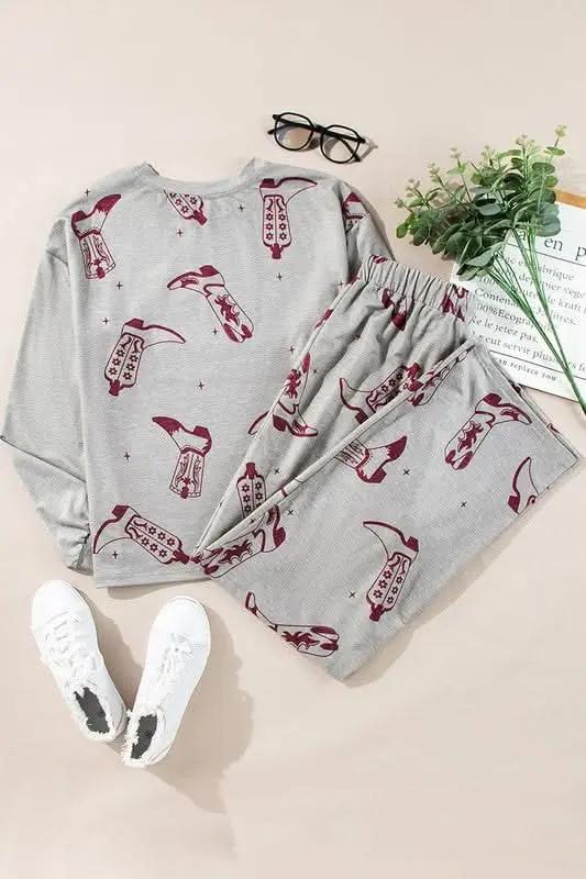 Women Printed Long Sleeve Top Pants Lounge Set - Love Salve